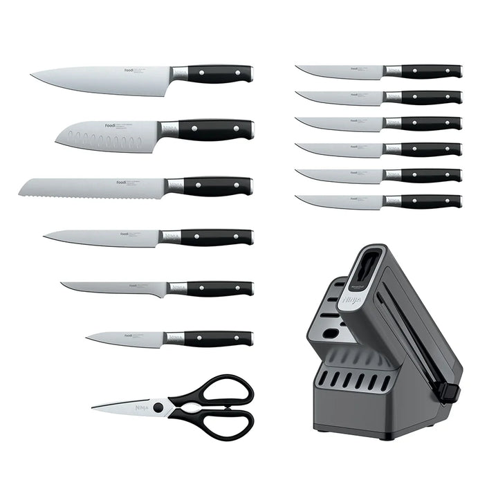 Ninja K52013 Foodi NeverDull Premium 13 Piece German Stainless Steel Wood  Series Knife System with Built-in Sharpener, Walnut Stain/Black